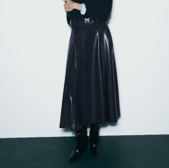 Zara A-Line Faux Leather Skirt - Picture 3 of 5